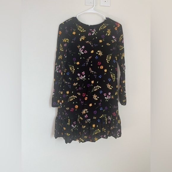 Zara Viscose Black Floral Print Long Sleeve Ruffled Mini Dress - Picture 4 of 12